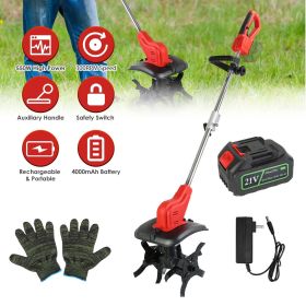 21V Electric Cordless Tiller Cultivator Powered Garden Tiller with 4 Blades 16 Steel Tines 550W 300RPM 4000mAh Battery Tilling 9-in Width & 9-in