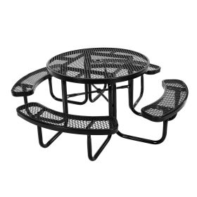 Heavy-Duty Picnic Table, Outdoor Furniture Weather Resistant Patio Dining Set, Coated Steel Tables with Umbrella Hole, 46" Round Table and Bench