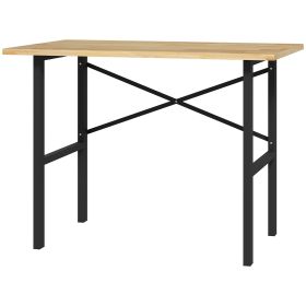 HOMCOM 46" Work bench Table Oak Wood Top, Heavy-Duty Steel Work Table High Stability Workstation, Natural Wood