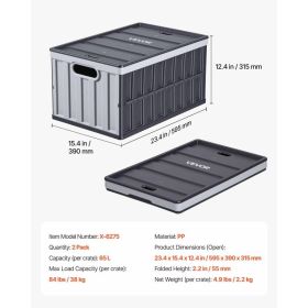 Plastic Collapsible Storage Bins With Lids, 65L 2 Packs, Stackable Folding Storage Crates With Handles, Holds 84 Lbs Per Bin, Heavy Duty Containe (Option: Black)