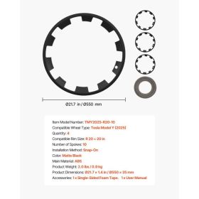 Hubcaps Wheel Covers For 2025 Tesla Model Y, 20 Inch Set Of 4 Wheel Rim Cover Hubcaps OEM Style Replacement, R20 Size Snap On Car Hub Caps, Premi (Option: Black)