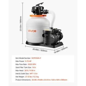 FlashPure Sand Filter Pump, 14 In For Above Ground Pool, 0.75 HP 3500 GPH, Swimming Pool Filter System With Timer, 6X Faster Filtration, Media In (Option: Black)